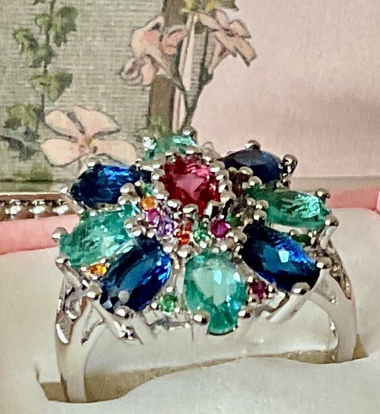 MULTI-COLOR & MULTI-STONE RING – PINK, BLUE & GREEN – .925 STERLING – 5.0ctw!!!