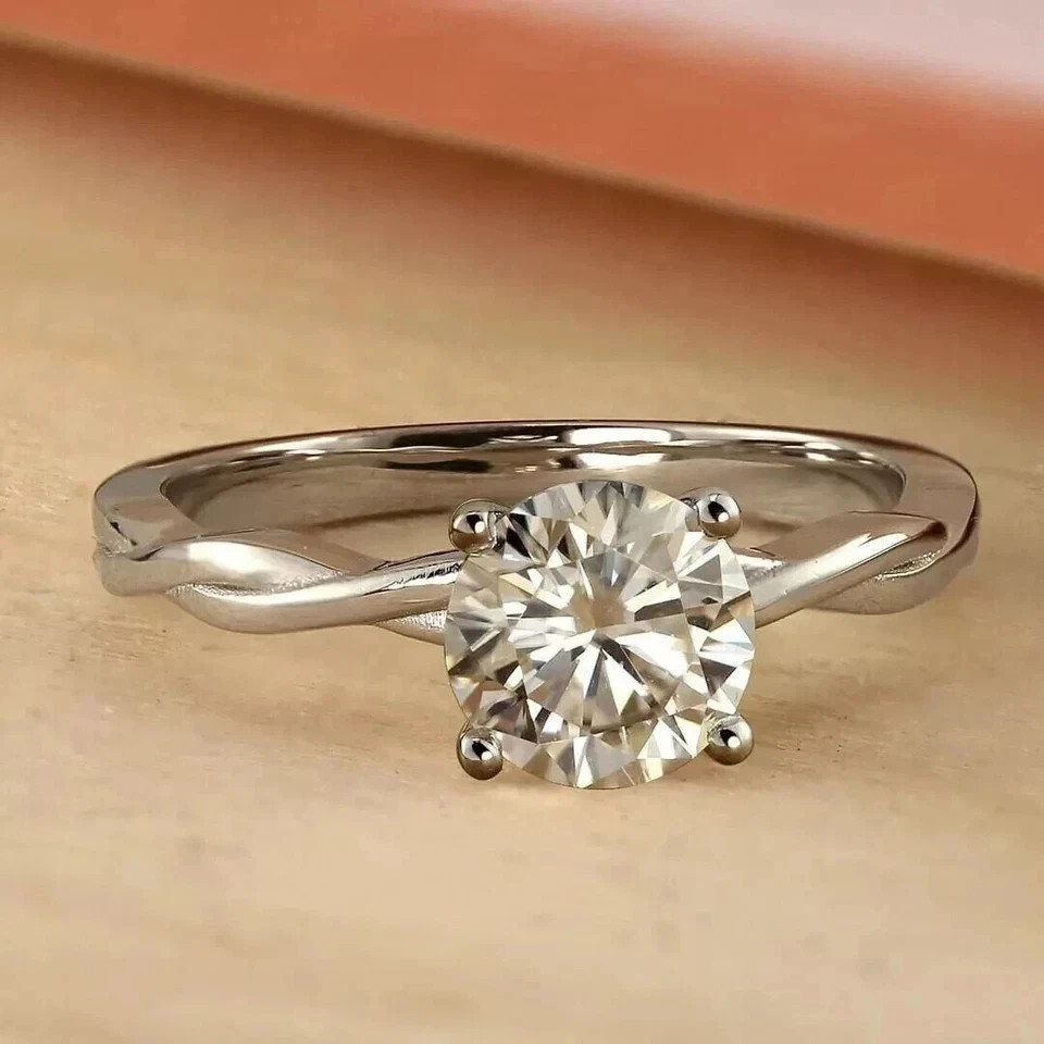 2Ct Round Cut Natural Diamond Solid 14K White Gold Luxury Engagement Ring