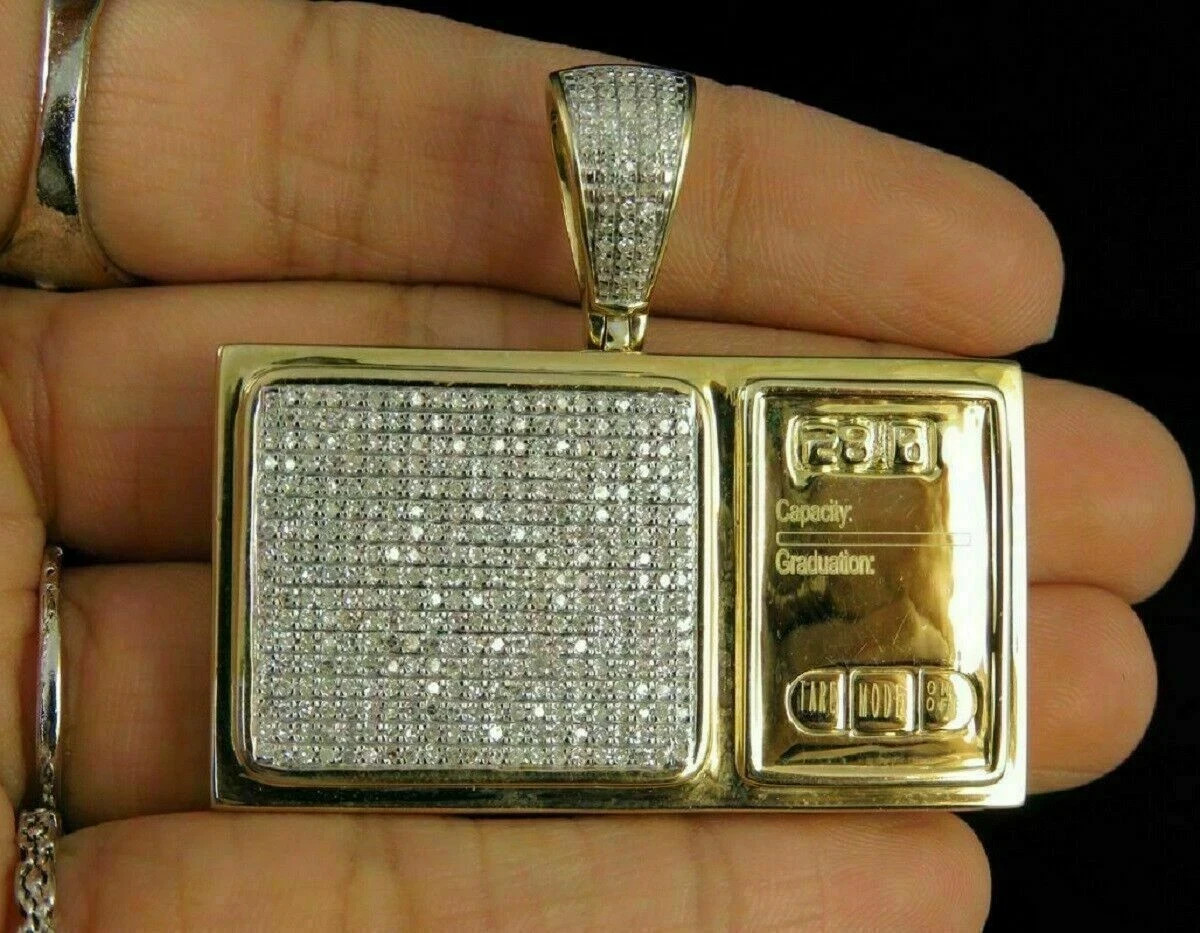 1.75Ct Round Cut Diamond Digital Weighing Scale Pendant in 14K Yellow Gold Over