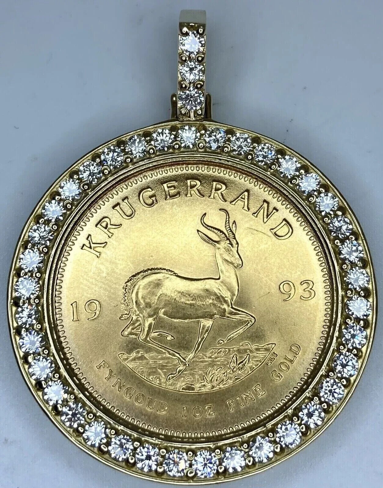 1.20CT Round Cut Real Moissanite Krugerrand Pendant 14kYellow Gold Plated Silver