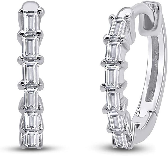 1/4ct Taper Cut White Natural Diamond Huggie Hoop Earring In 10k Solid Gold