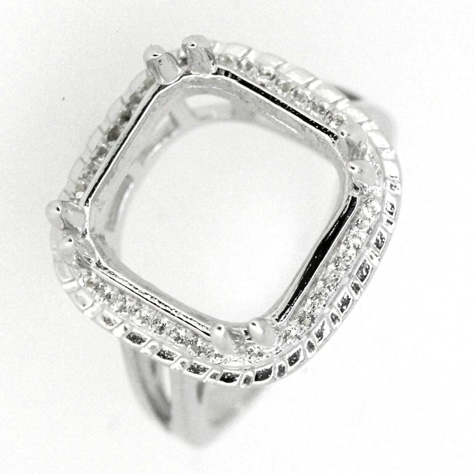 Sterling Silver Semi Mount Ring Setting Square Emerald SQ 14x14mm Halo Ring