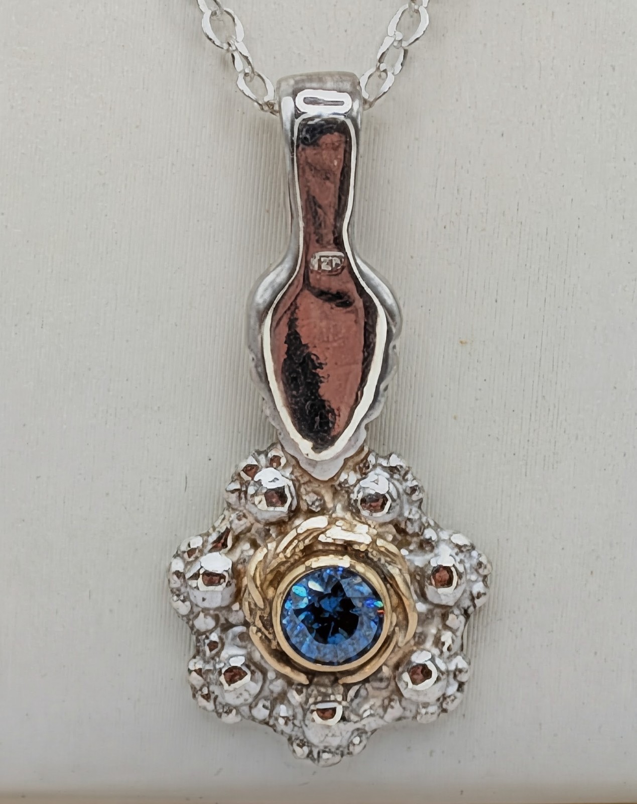 925 Sterling Silver 10K Gold Blue Moissanite Handmade Mermaid’s Bloom Pendant