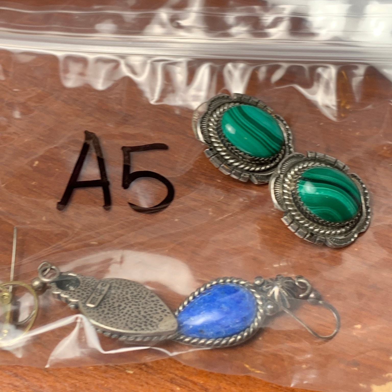 Sterling Silver Malachite Oval Cabochon Stud Earrings 1″ Southwestern Design