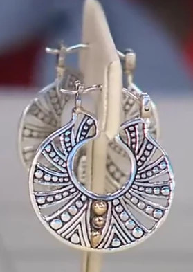 Bali Designs Sterling Silver & 18K Decorative Circle Earrings, 1-1/4″