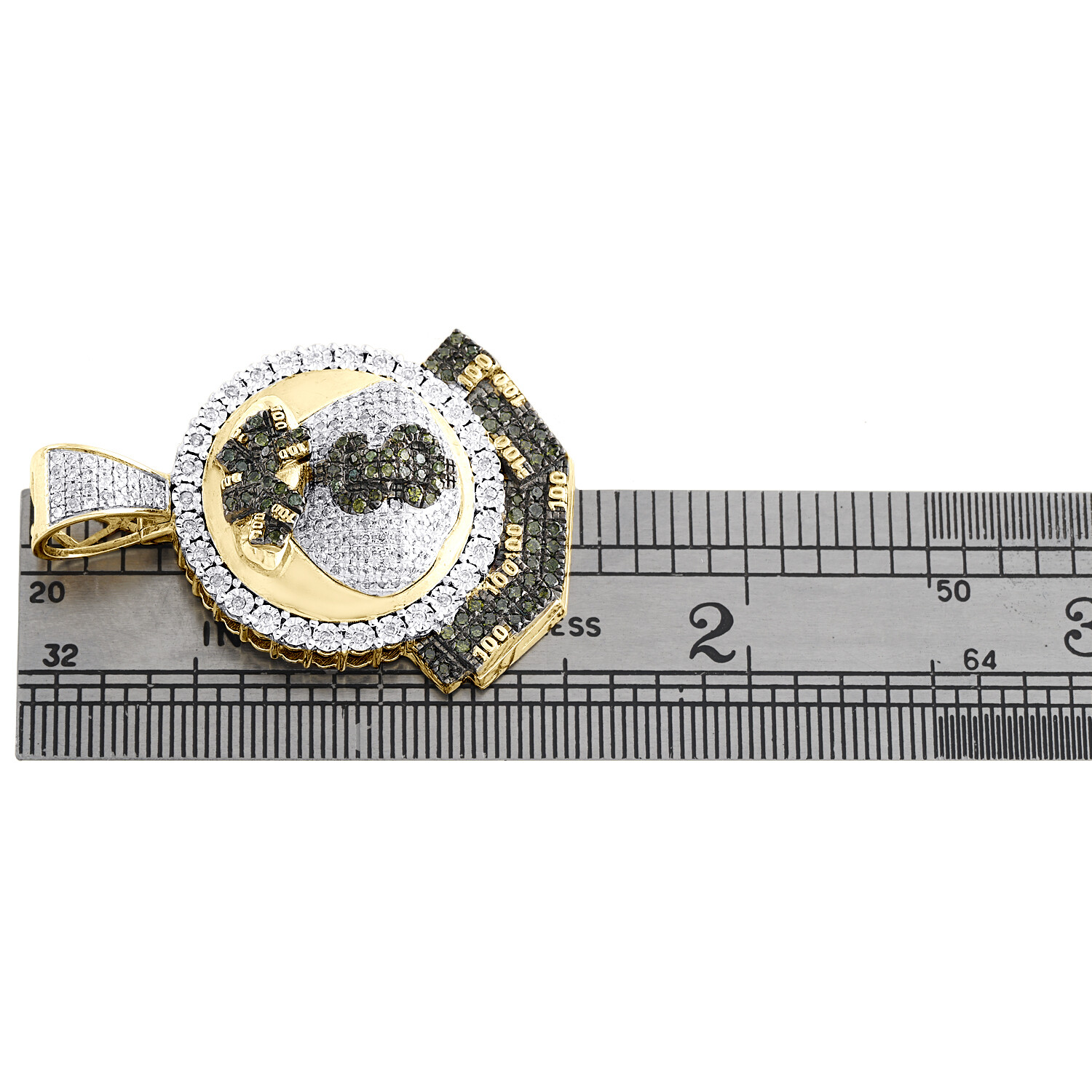 10K Yellow Gold Green Diamond $100 Stack Money Bag Pendant Circle Charm 0.92 CT