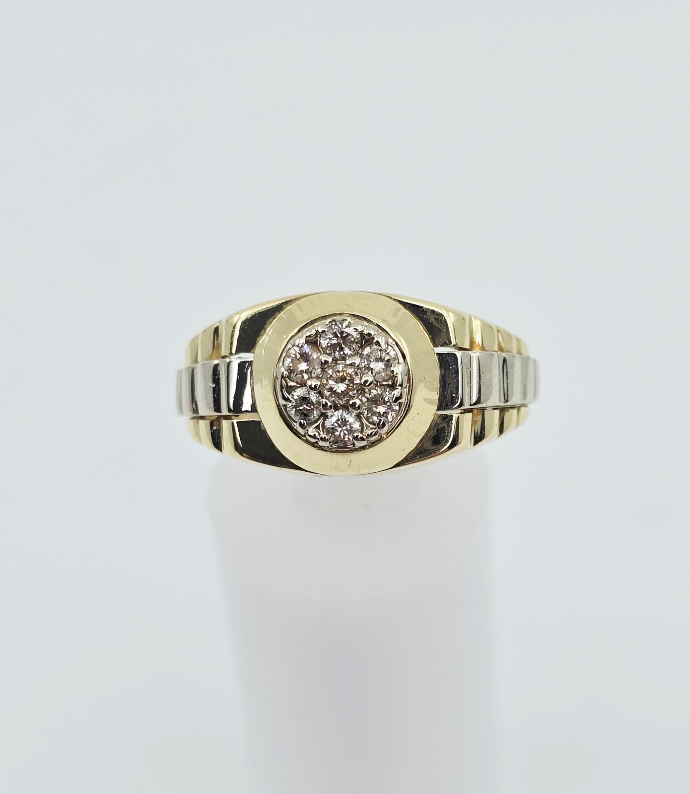 14K Solid Two Tone Multi Color Gold Designer Rolex Style Diamond Ring – Size 8.5
