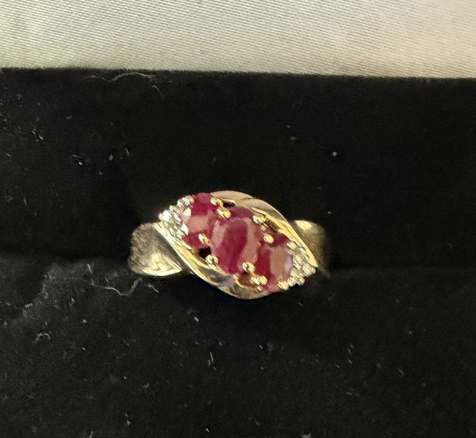 14k Yellow Gold Three Oval Ruby And Diamond Ring