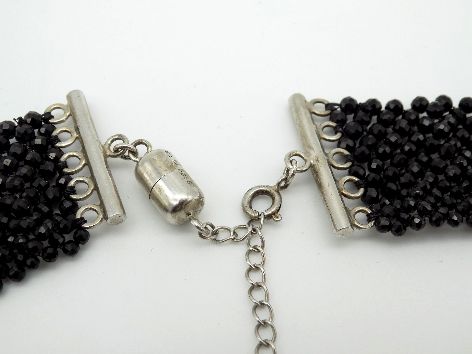 Sterling Silver Woven Black Spinel Collar Bib Necklace Beaded