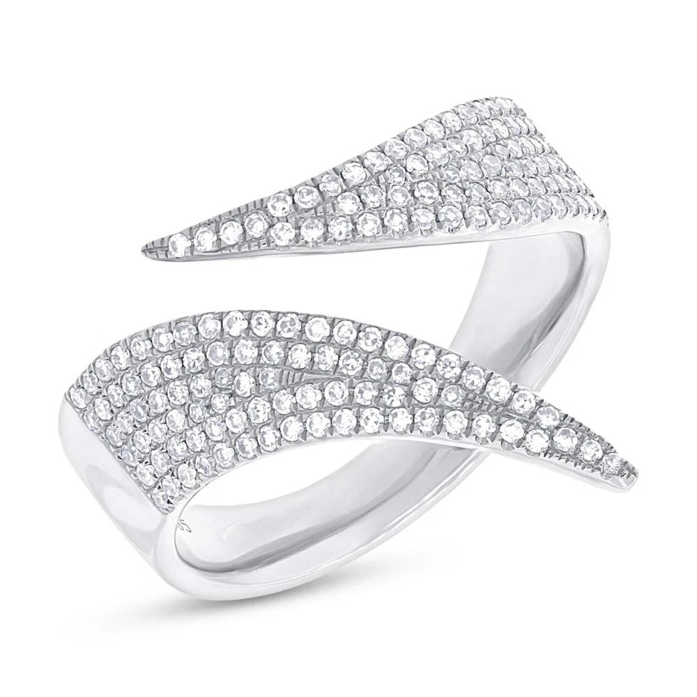 Beautiful Round Cut 14K White Gold Natural Diamond Open Wrap Statement Ring