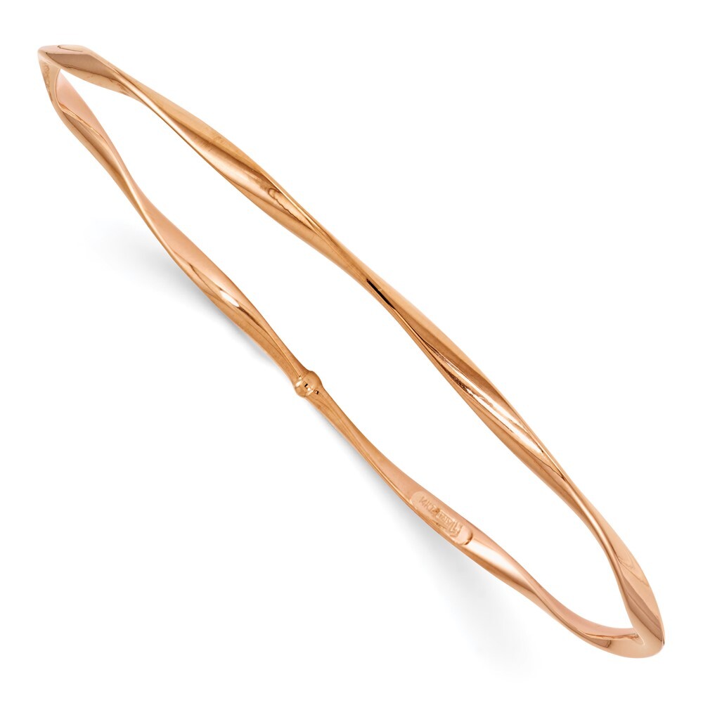 14K Rose Gold Polished Twisted Slip-on Bangle 8.25 in Bracelet for Women 1.62g