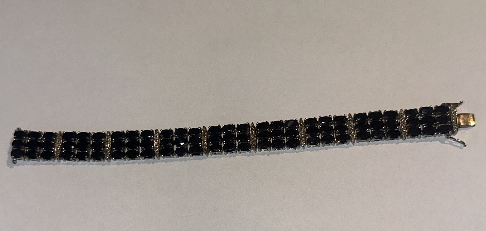 Vintage SJM Sterling Silver Blue Sapphire & Diamond Bracelet 7″ ~ 36g