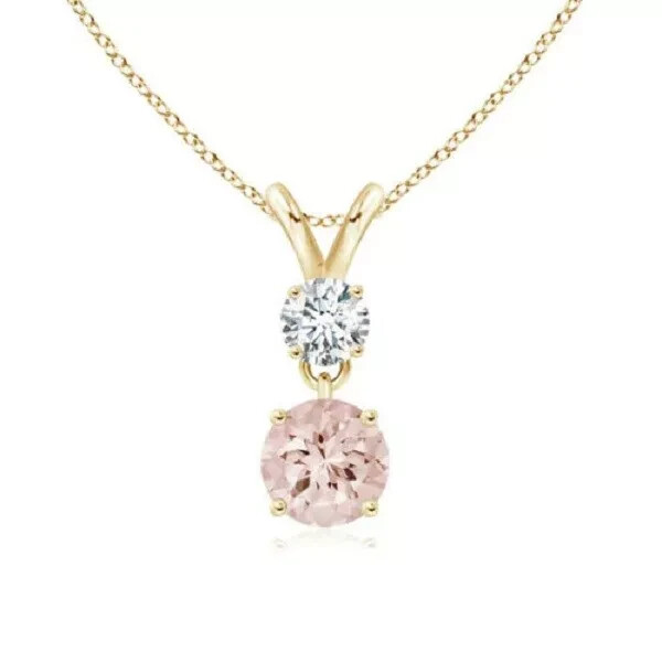 2Ct Round Cut Sapphire & Diamond Two Stone Pendent Yellow Gold Finish Free Chain