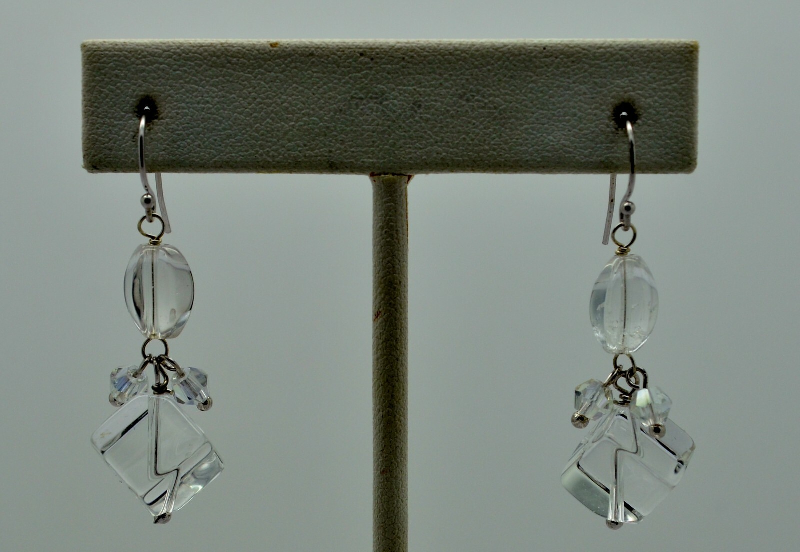 STERLING SILVER DANGLING PLASTIC RESIN STONE HOOK EARRINGS #FMJ209