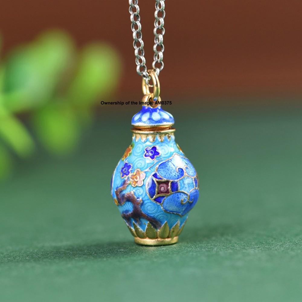 Openable Solid 925 Sterling Silver Pendant Cloisonne Vase Shaped Chinese Pendant