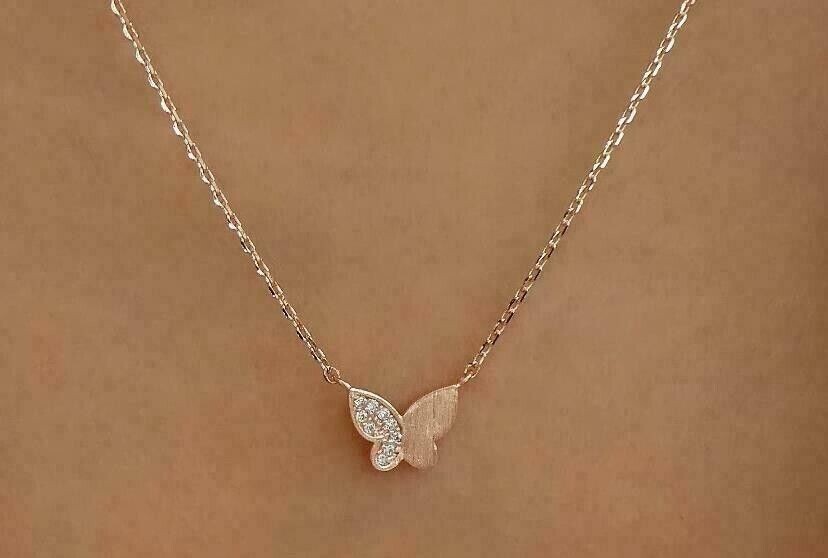 0.70 Ct Round Cut Moissanite Wedding Butterfly Pendant Rose Gold Plated