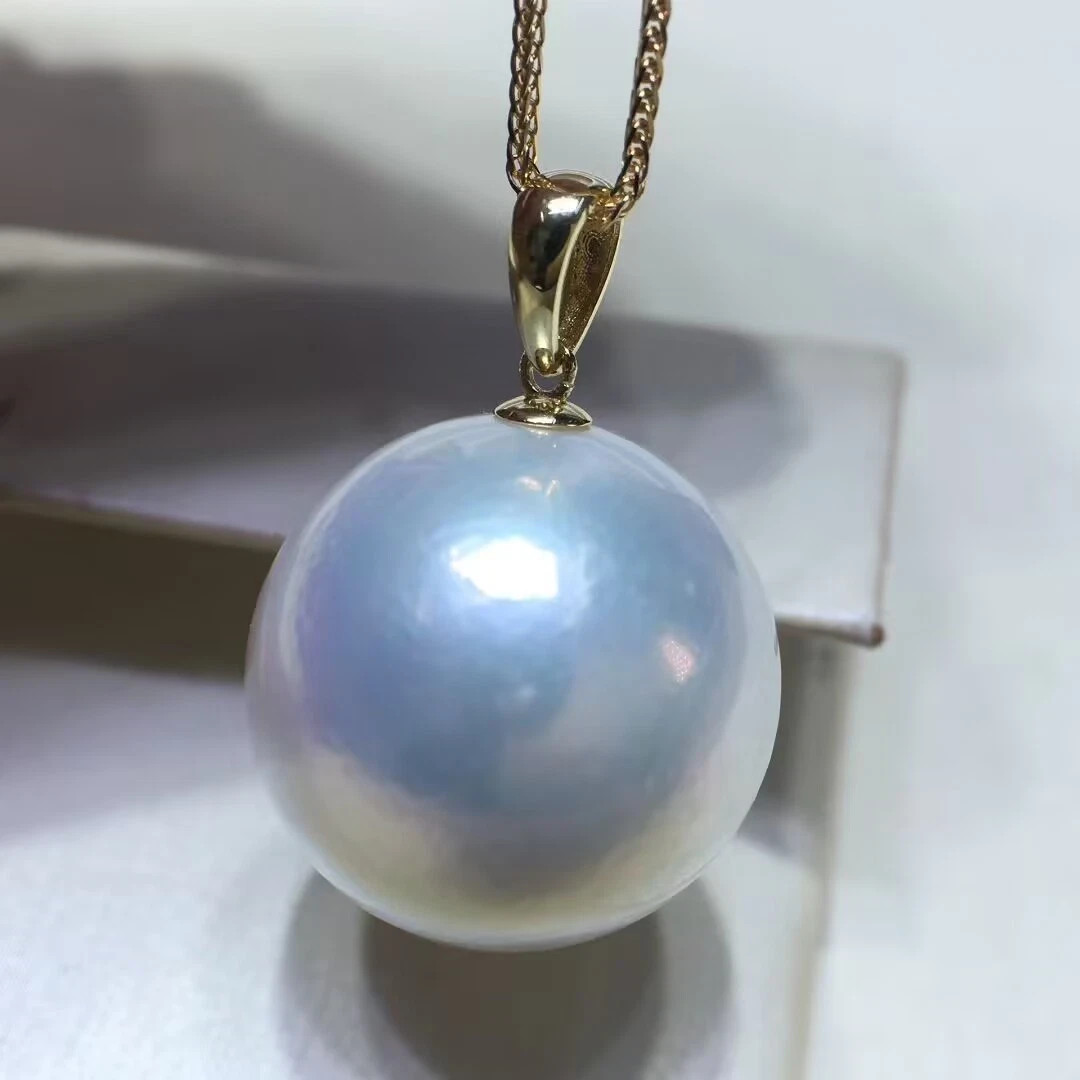 huge 15-16mm south sea round white pearl pendant 925s sumptuous gift