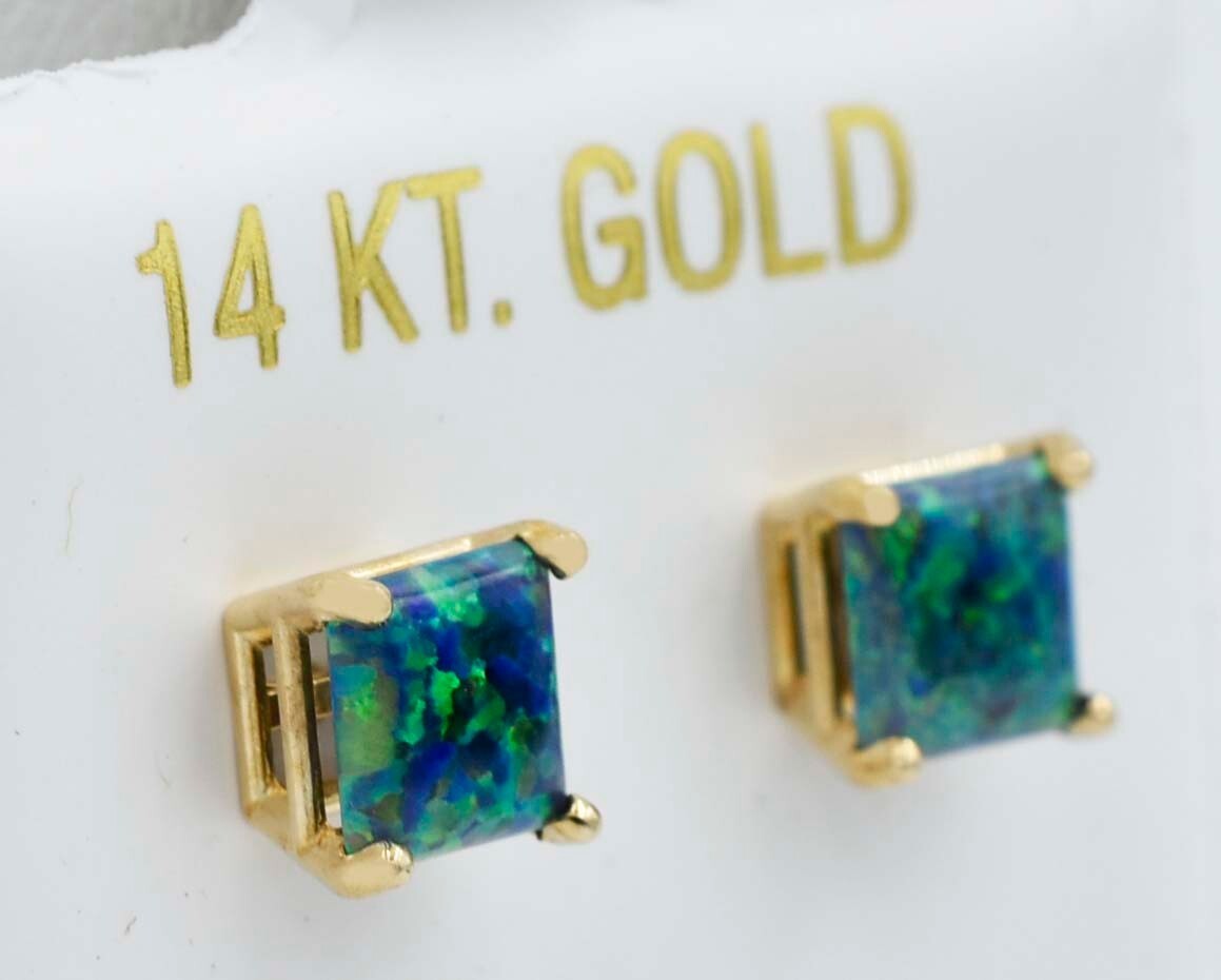 GENUINE 1.04 Cts GREEN OPAL STUD EARRINGS 14k GOLD – Made in USA -FREE APPRAISAL
