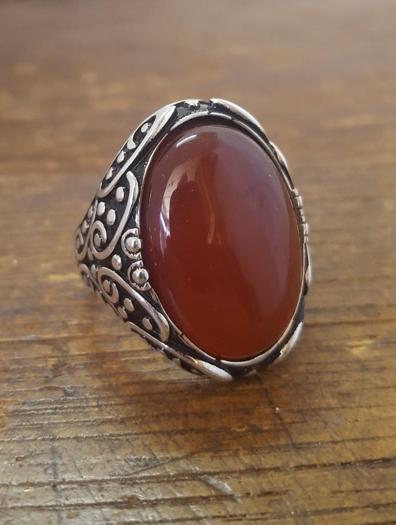 Solid 925 Sterling Silver Natural Red Carnelian Gemstone Gift Men’s Unisex Ring