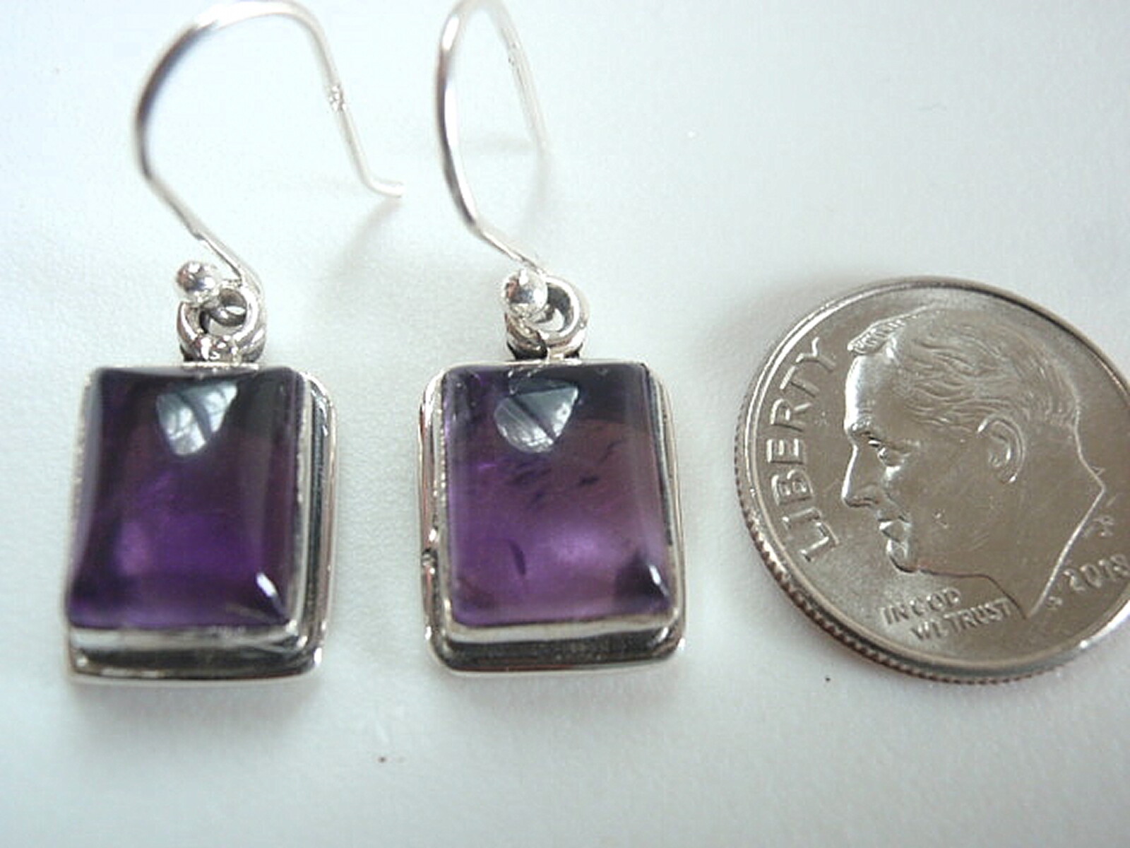 Amethyst Rectangle 925 Sterling Silver Dangle Earrings