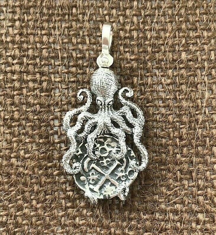 ATOCHA Coin Pendant Design 1600-1700 Octopus Sterling Silver Sunken Jewelry