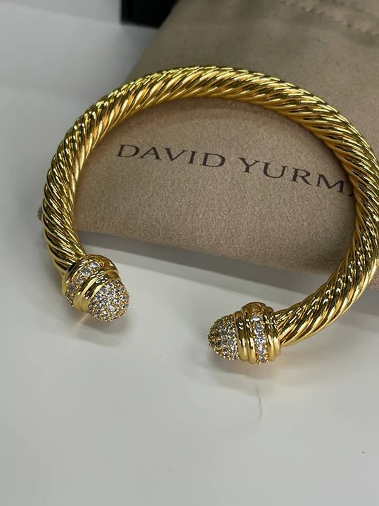 David Yurman 18K Gold & Diamonds 7MM Cuff Cable Bracelet