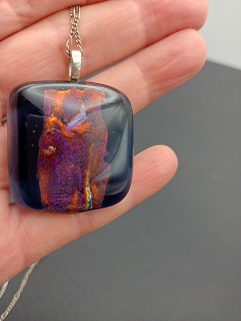 Translucent Art Glass Pendant Necklace 835 Sterling Silver 18 Inch Chain