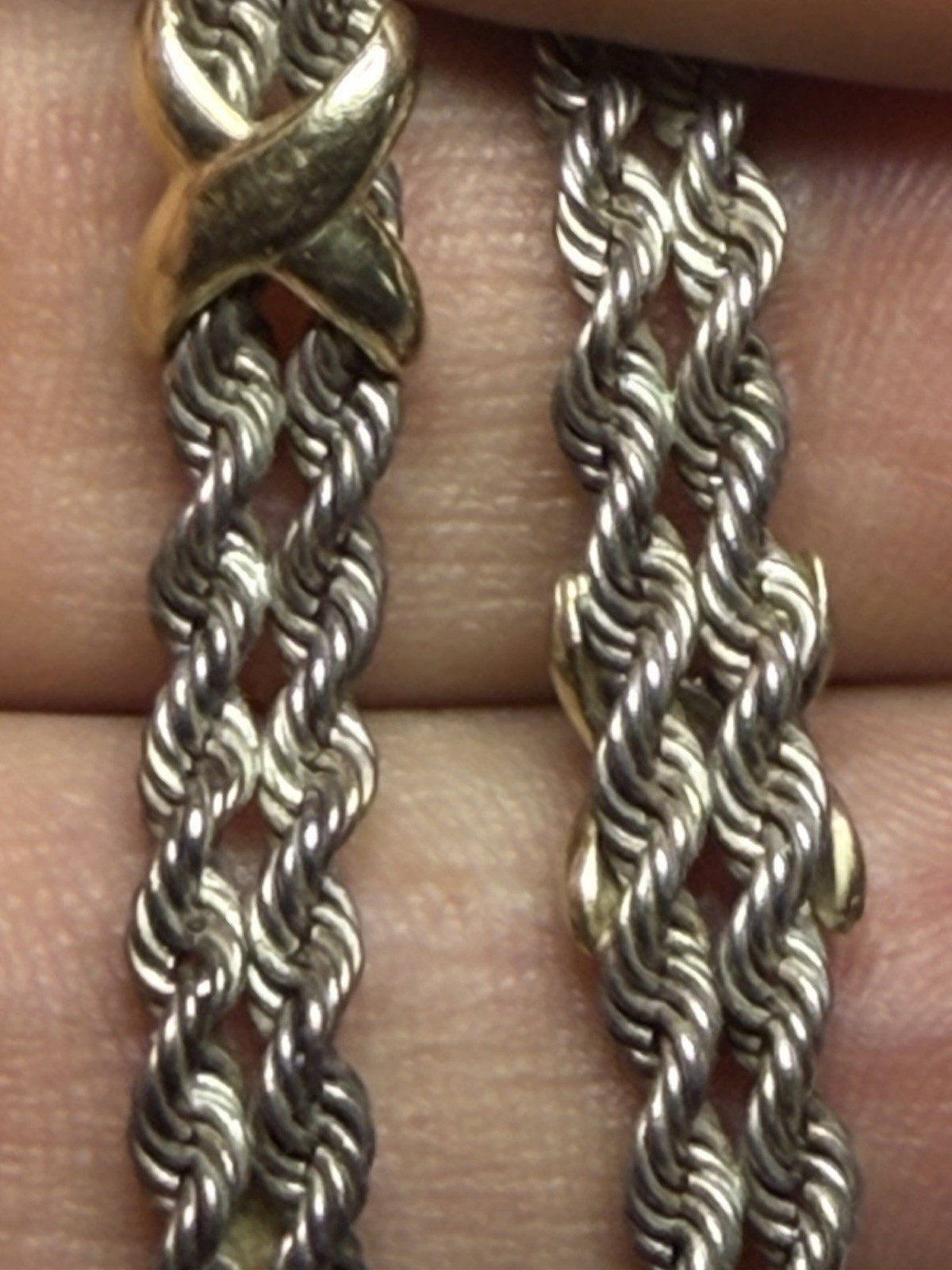 Precious Precious Sterling Silver 925 14k Gold X Double Rope Chain Bracelet 7.5″