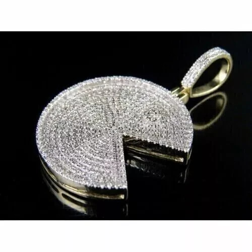 2.00Ct Round Cut Lab Created PACMAN Shape Charm Pendant Real 925 Sterling Silver