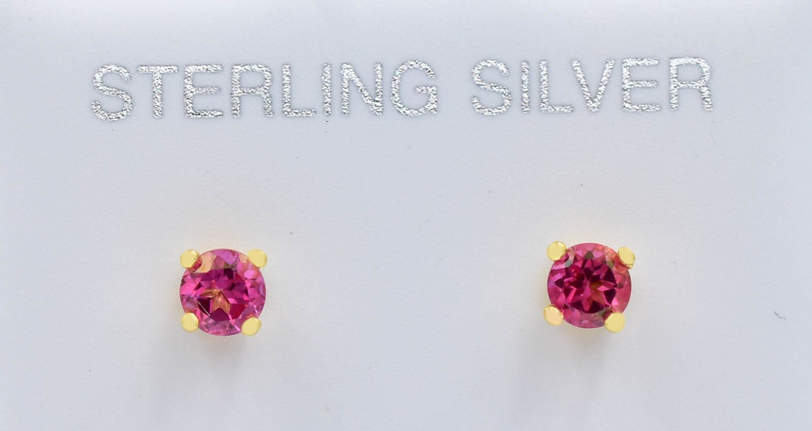 GENUINE PINK SAPPHIRE STUD EARRINGS 14K YELLOW GOLD PLATED (.925) – Screw Backs
