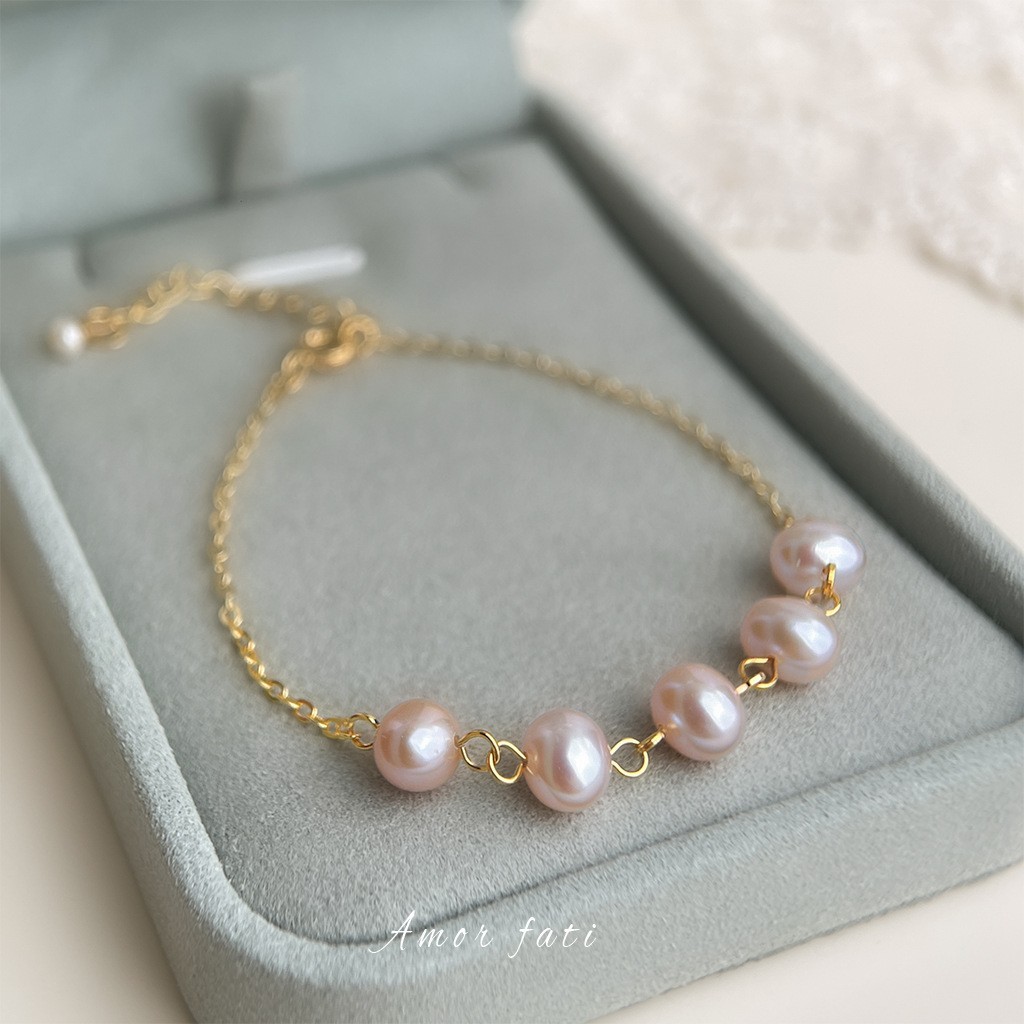 Elegant Natural 7-8mm Pink Purple South Sea Pearl Station Bracelet 7.5-8 inch