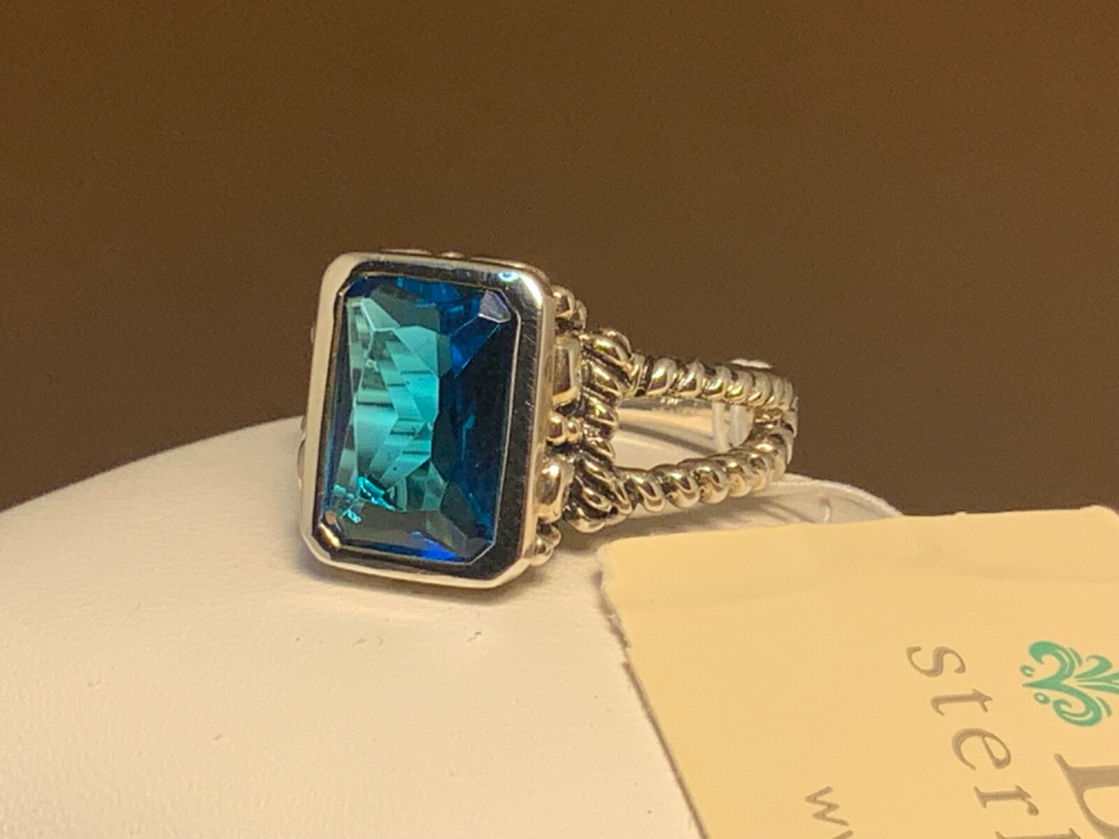 🌸 Barse Sterling Silver Blue Crystal Rectangle Ring Size 8 (R37) 🌸NEW