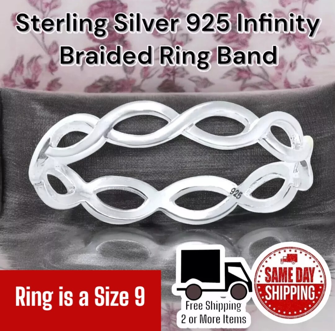 Sterling Silver 925 Braided Infinity Stackable Ring Band Sz 9