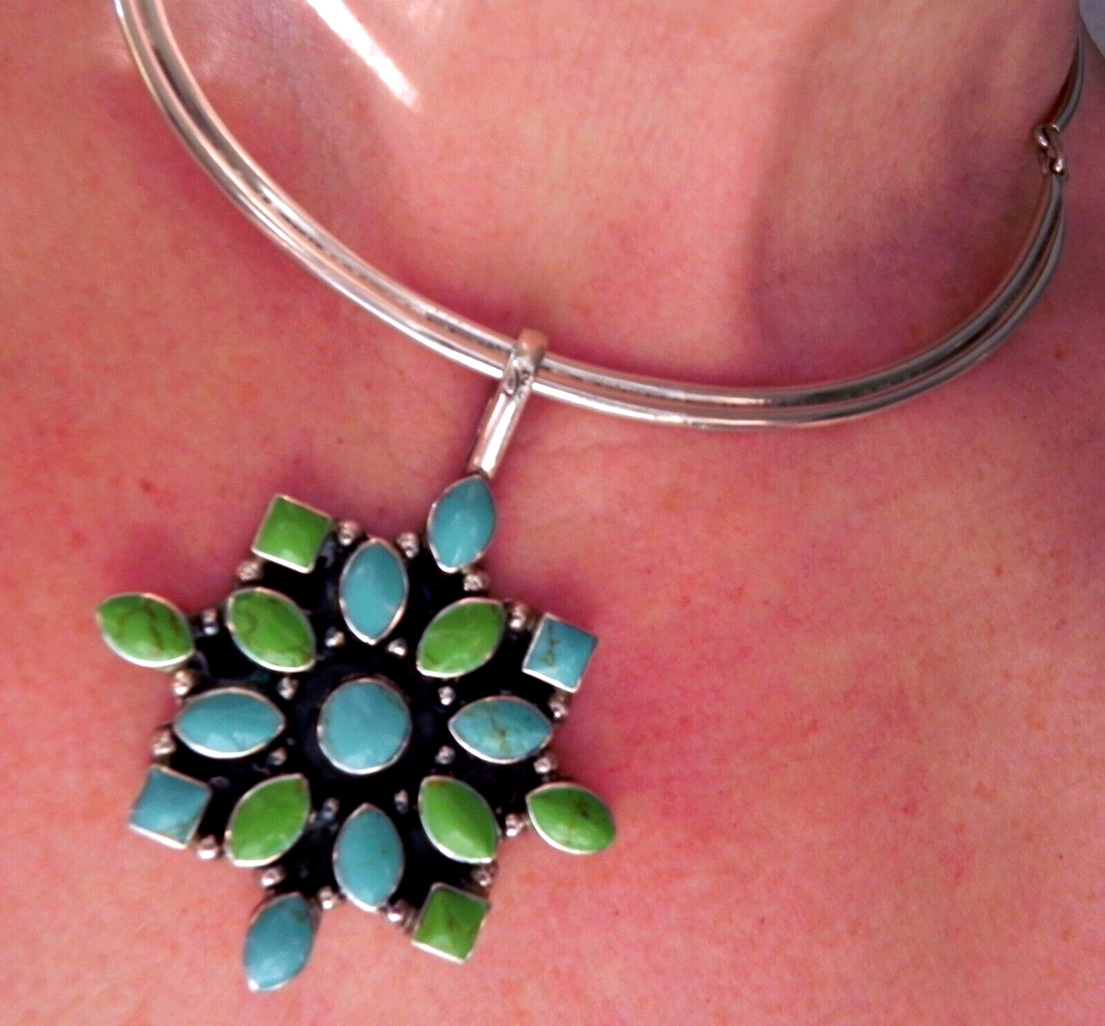 ✨SUPERB✨ 69g sterling silver 925 CAROLYN POLLACK turquoise pendant & Mex choker