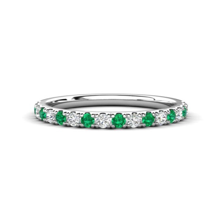 Sterling Silver 925 Emerald Brilliant-Cut Round 2.00mm Half Eternity Ring