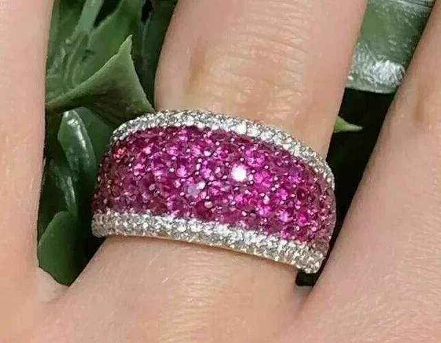 2Ct Round Cut Lab Created Ruby Diamond Cluster Women Ring 14K White Gold Plated