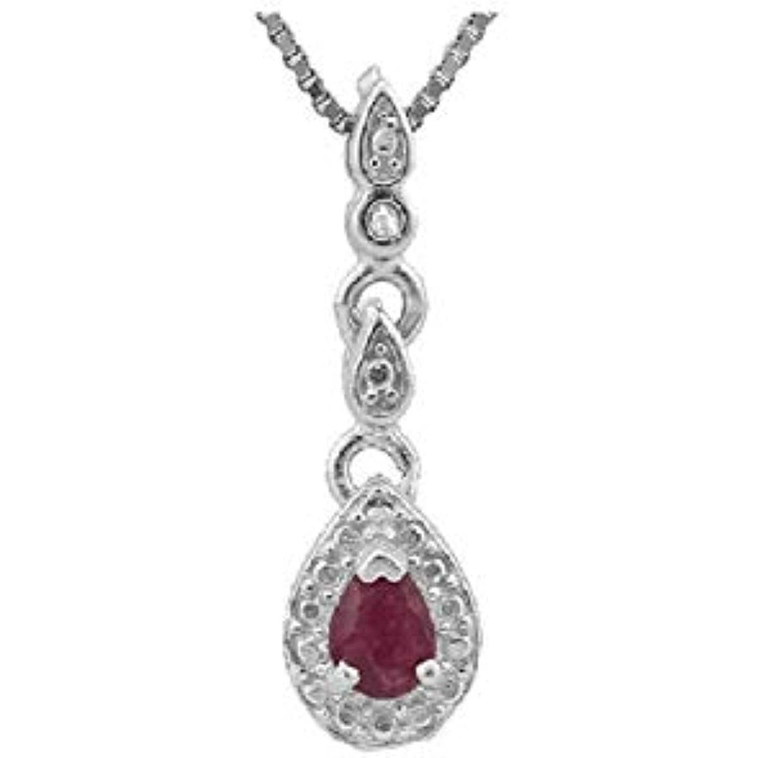 1/2 CT Genuine Ruby & Diamond Sterling Silver Earring & Pendant Set w/18″ Chain
