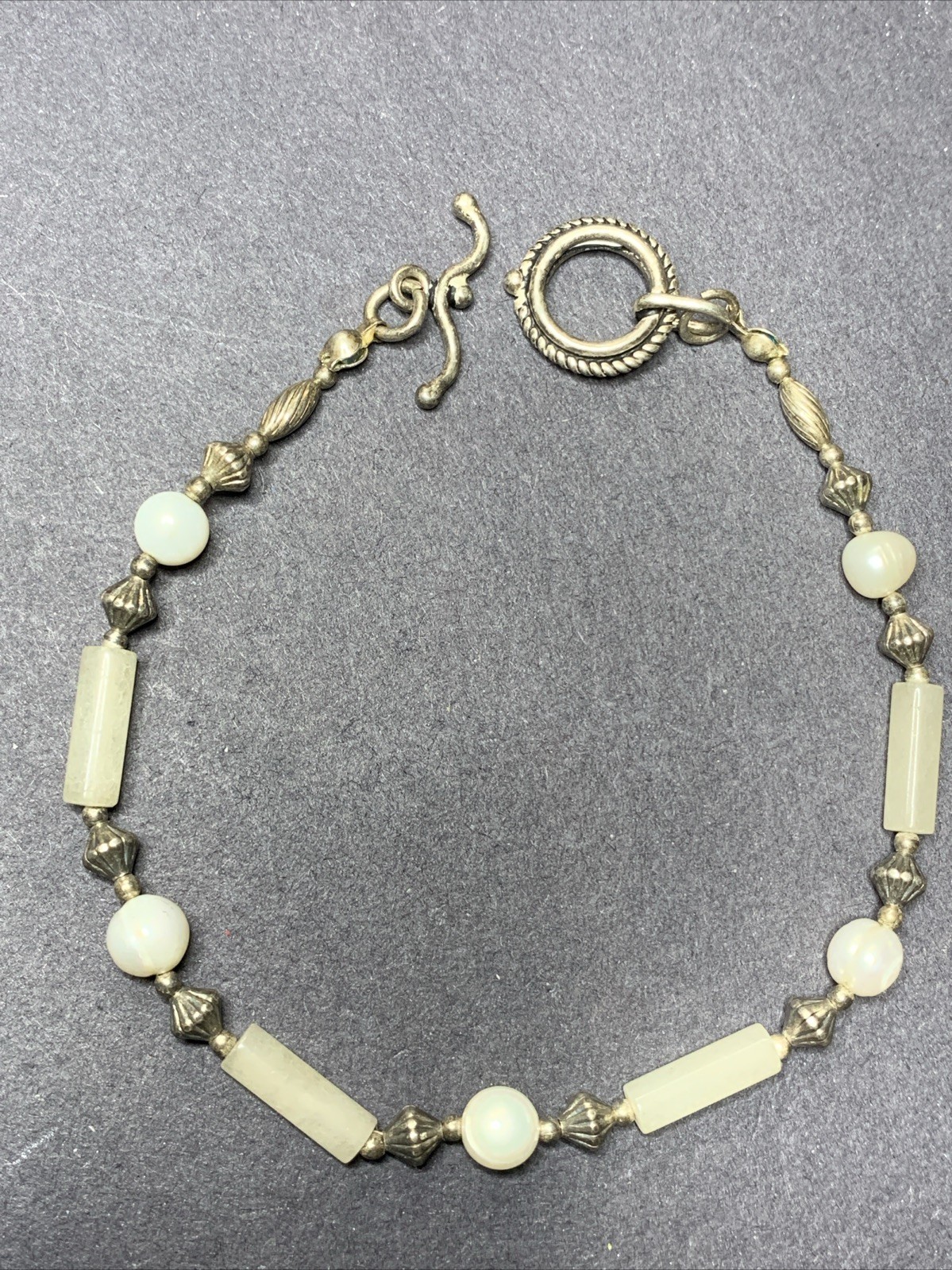 Sterling Silver 925 Lot Bracelet KK1 Pearl Toggle Jade Dainty Bohemian Bali