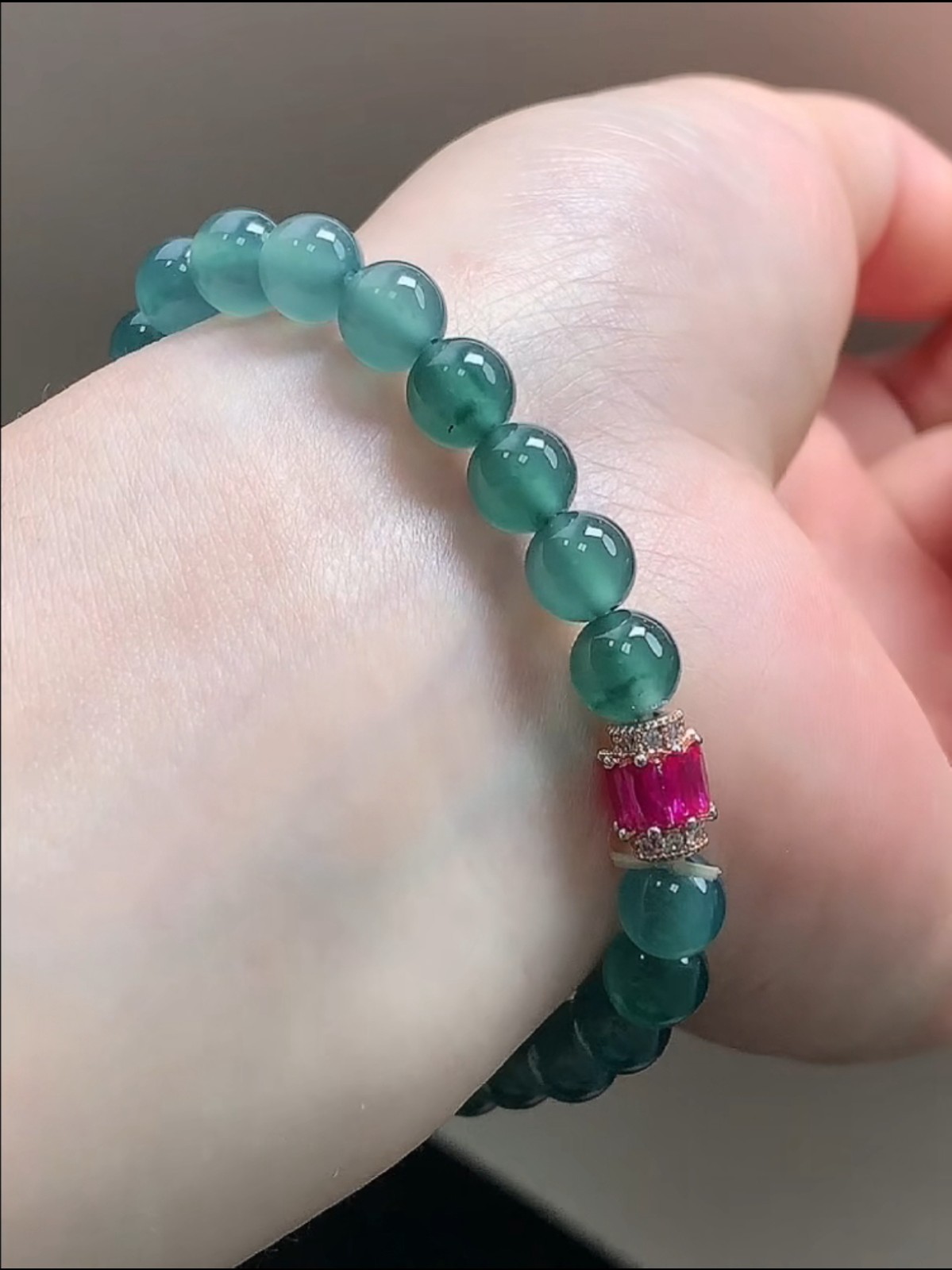 Wonderful Icy Translucent Blue Water Jadeite Jade 6.7MM Beads Bracelet Bangle【A】