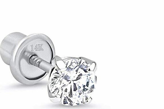 1 – 2 mm Round Diamond Stud Screw back Earring in14k White gold ~ Gift box