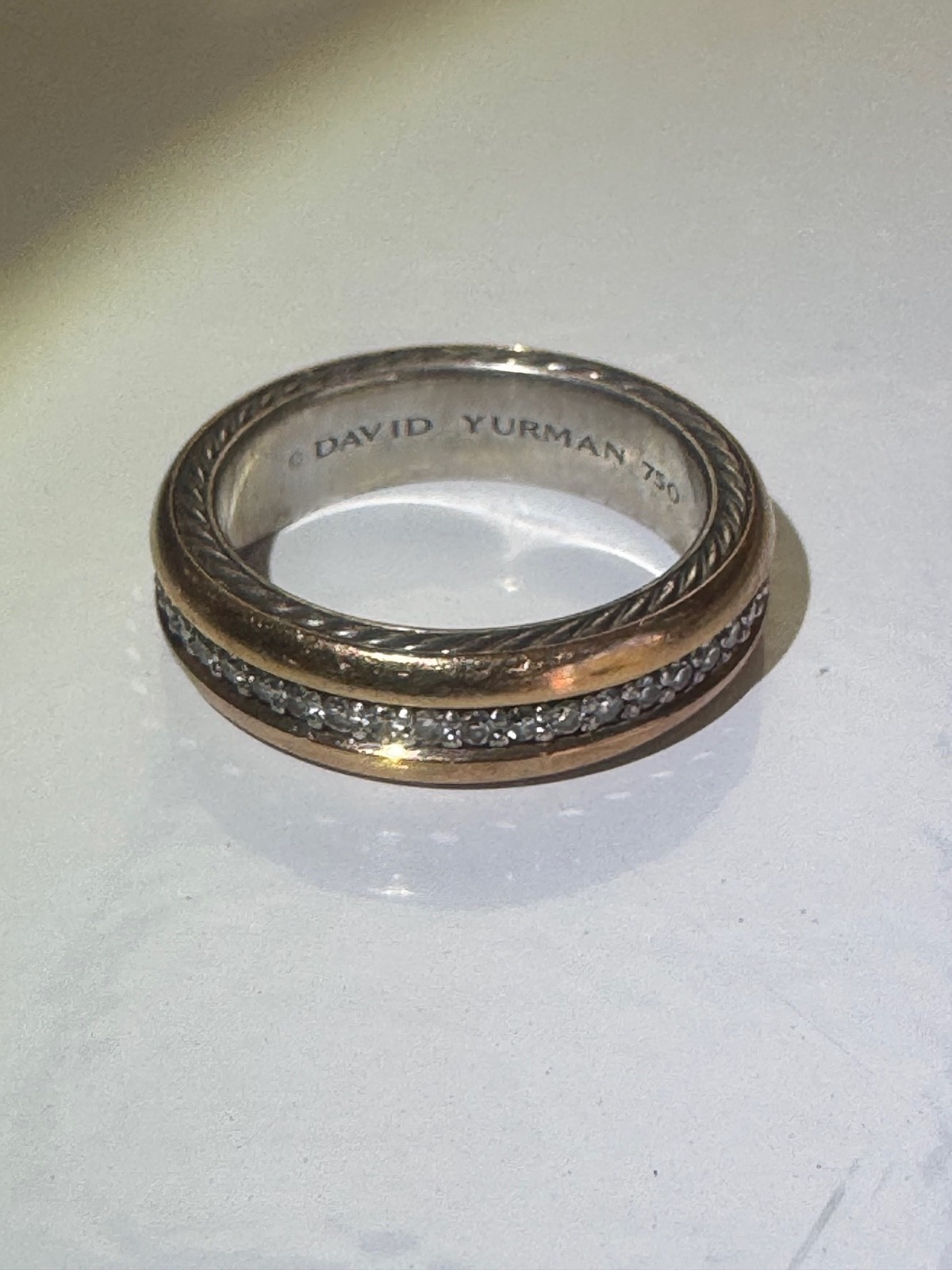 David Yurman Men’s 18k Gold Ring with Silver Pave Diamonds.