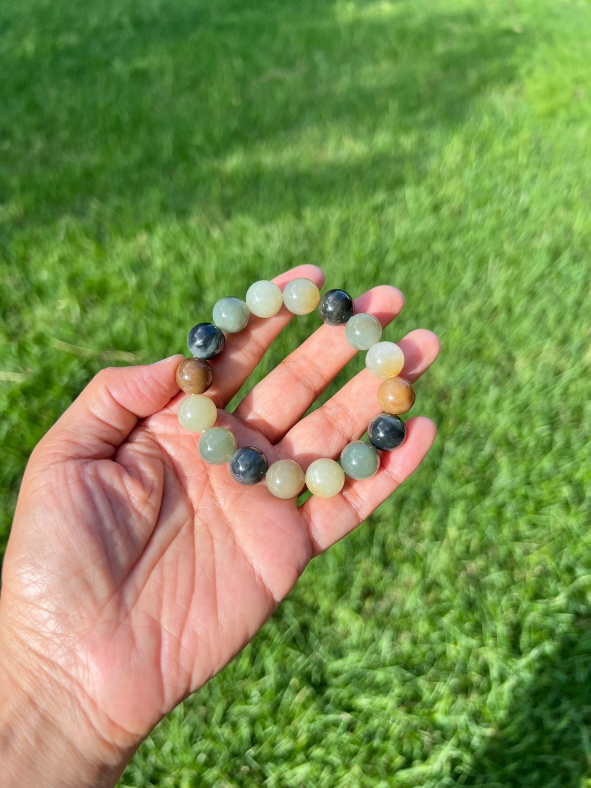 Multicolor Nephrite Jade 12mm Bead Bracelet B993 d1