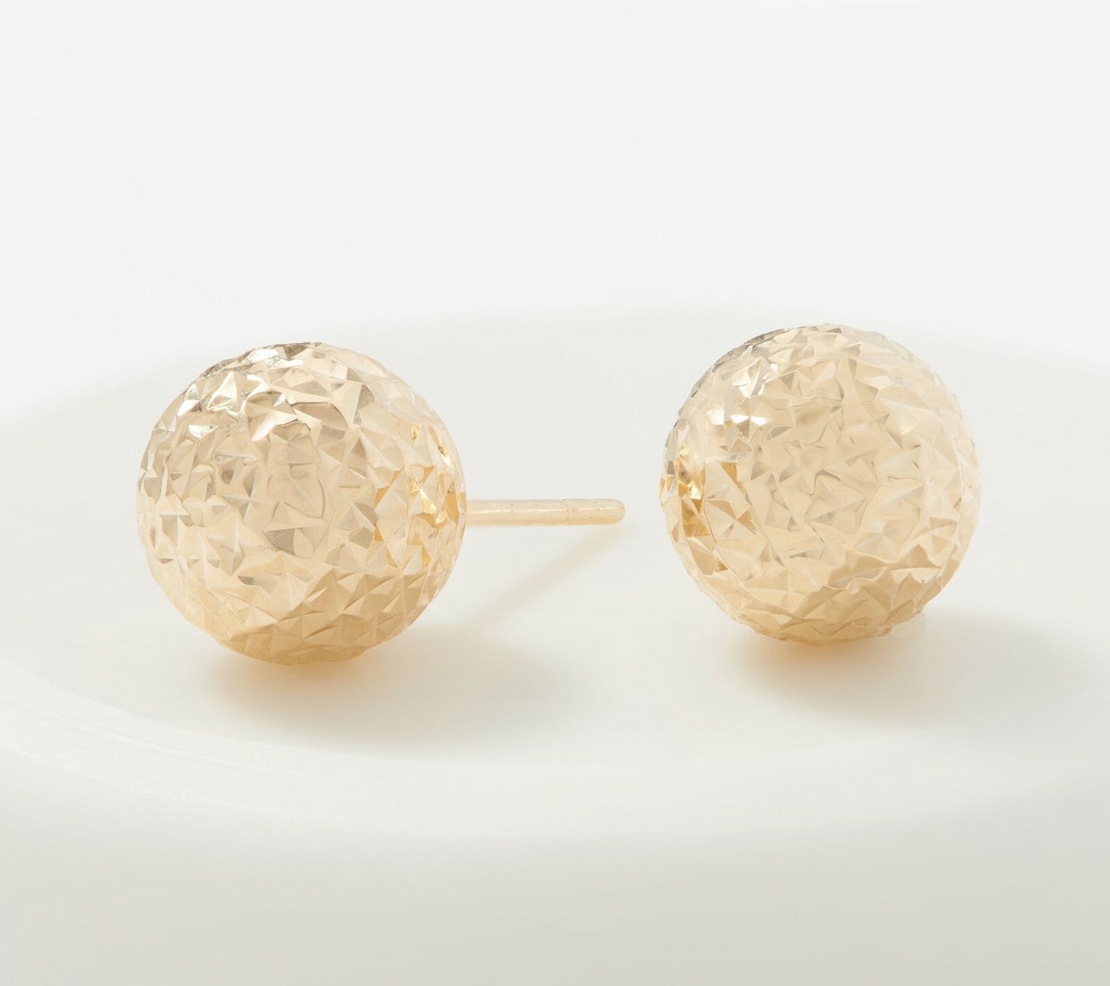 10mm Diamond Cut Ball Stud Earrings on Post Real 14K Yellow Gold Push Back QVC