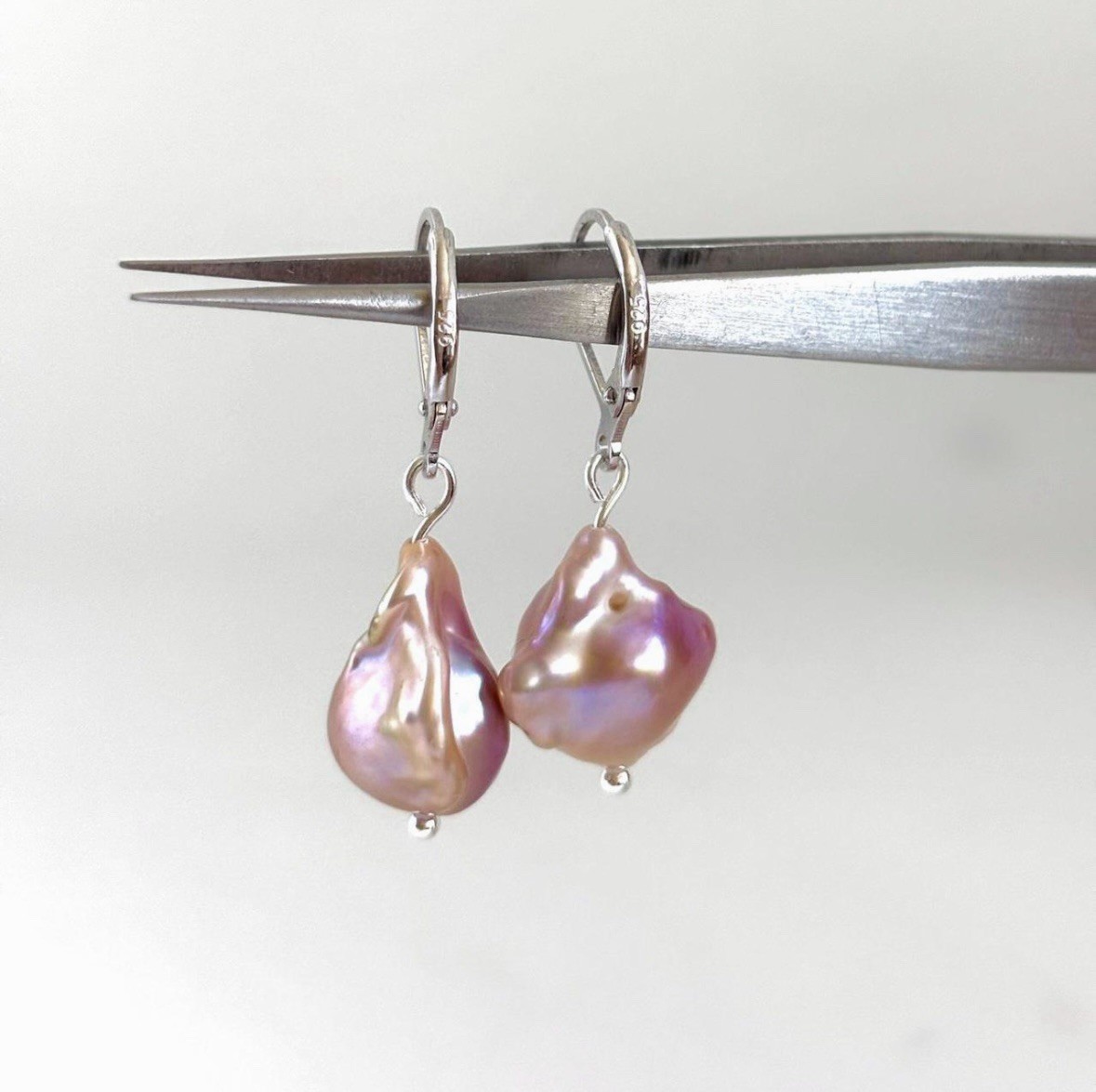 Minimalists Pink High Quality Baroque Pearl 925 Sterling Silver Dangle Earrings