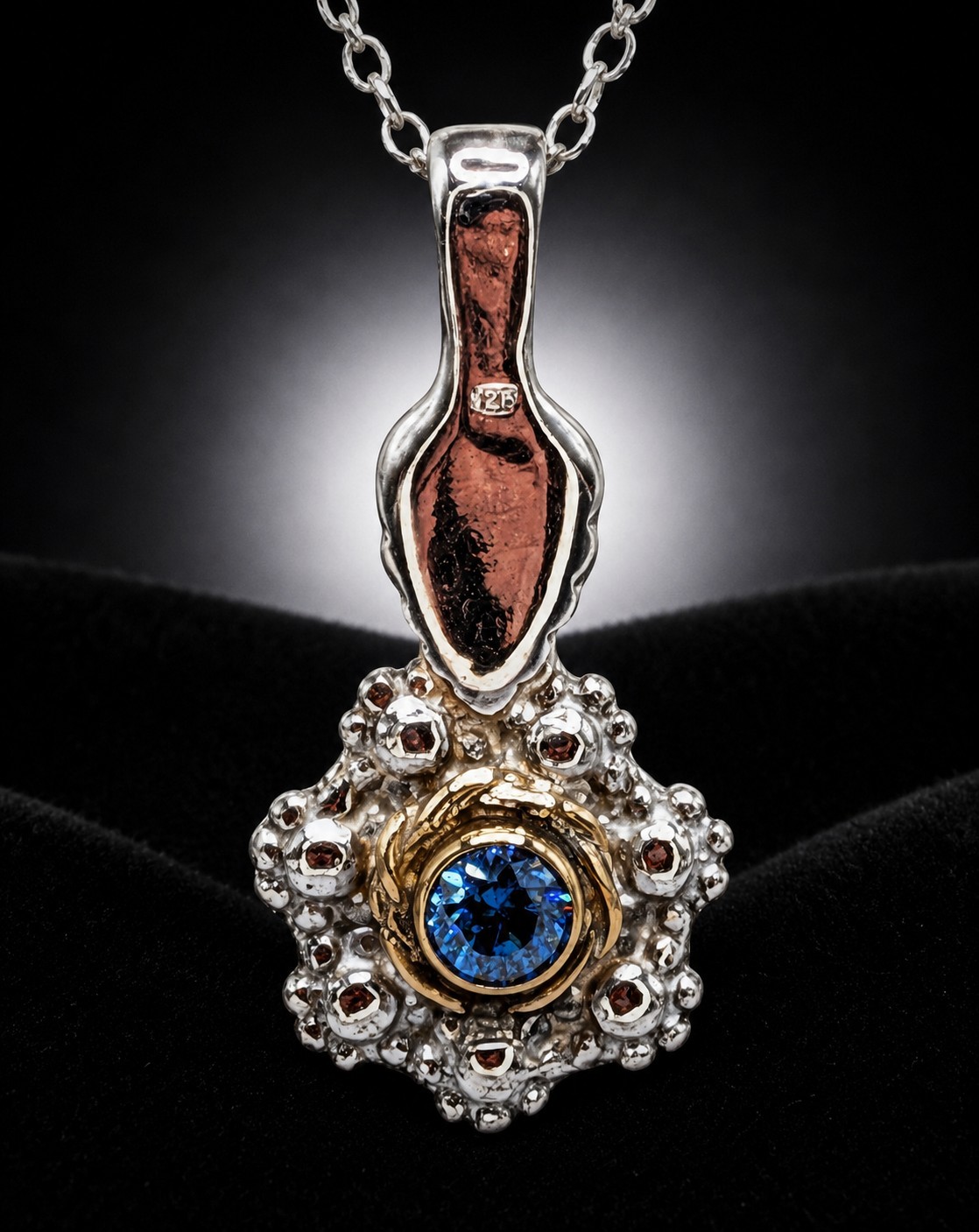 925 Sterling Silver 10K Gold Blue Moissanite Handmade Mermaid’s Bloom Pendant