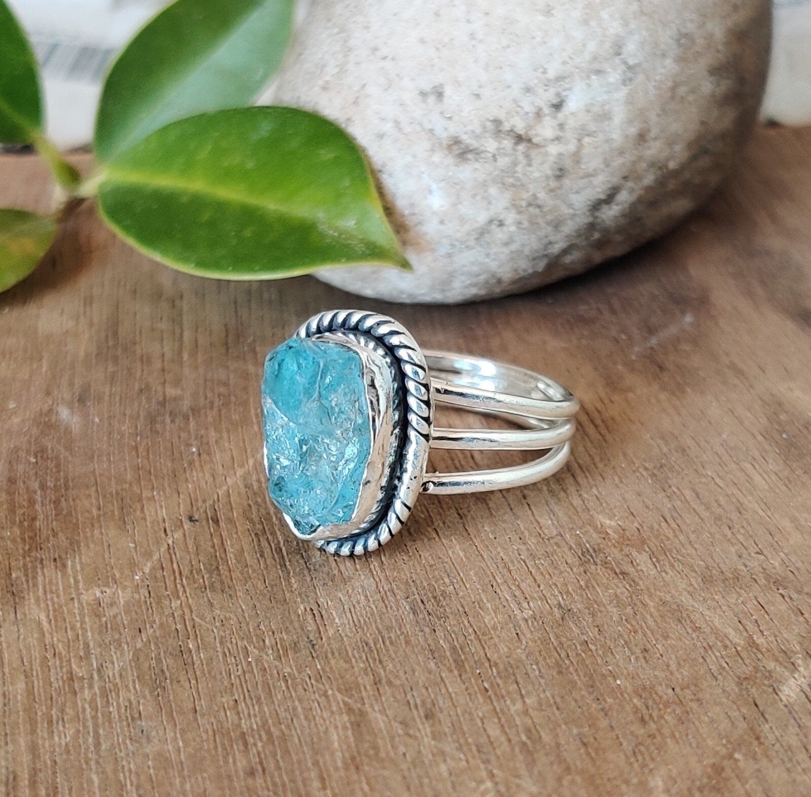 Raw Aquamarine Ring Solid 925 Sterling Silver Some Size Available MO497