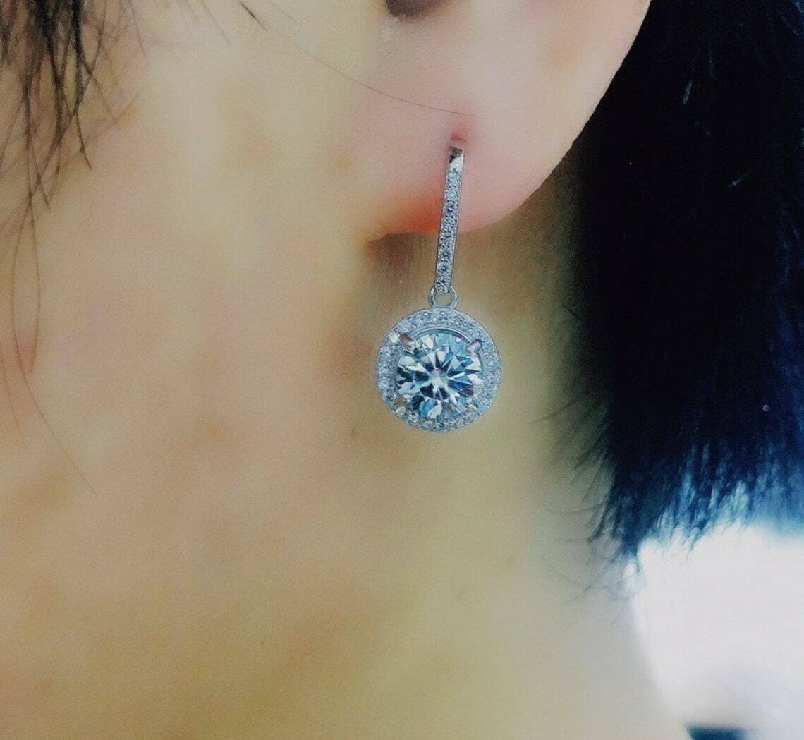 2.50Ct Lab Created Round Diamond Drop Dangle earring 14k White Gold Finish