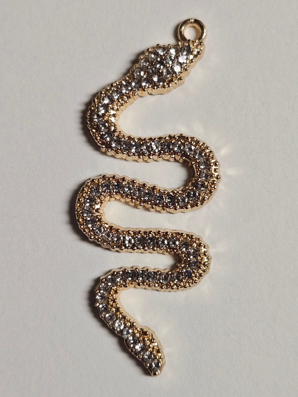 Gold Tone Rhinestone Snake Pendant Charm – Clear Crystal Pave – 2” Jewelry