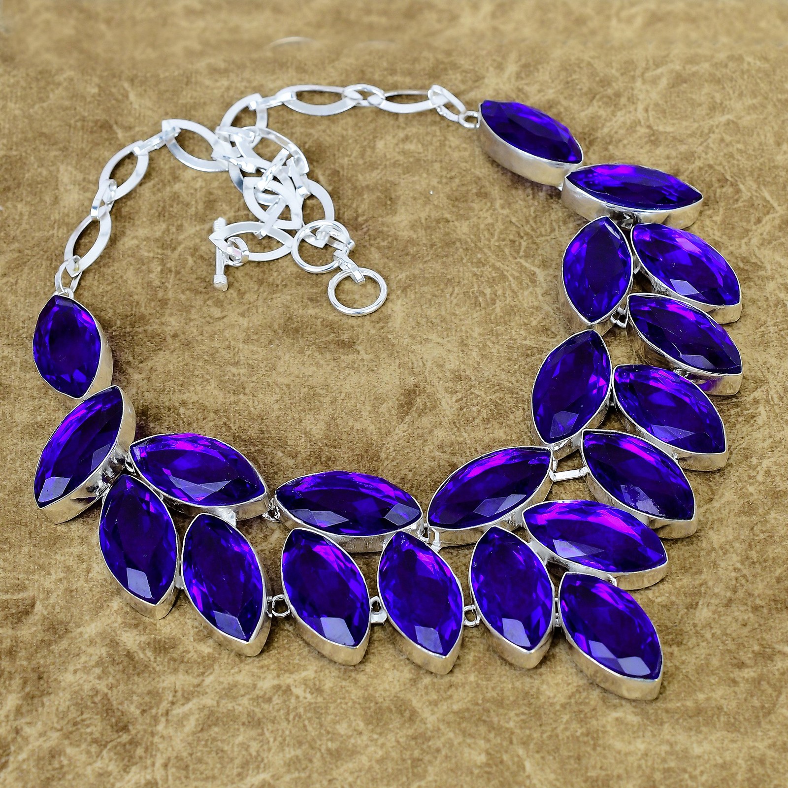 Natural Purple Tourmaline Handmade Necklace 925 Sterling Silver Marquise Jewelry
