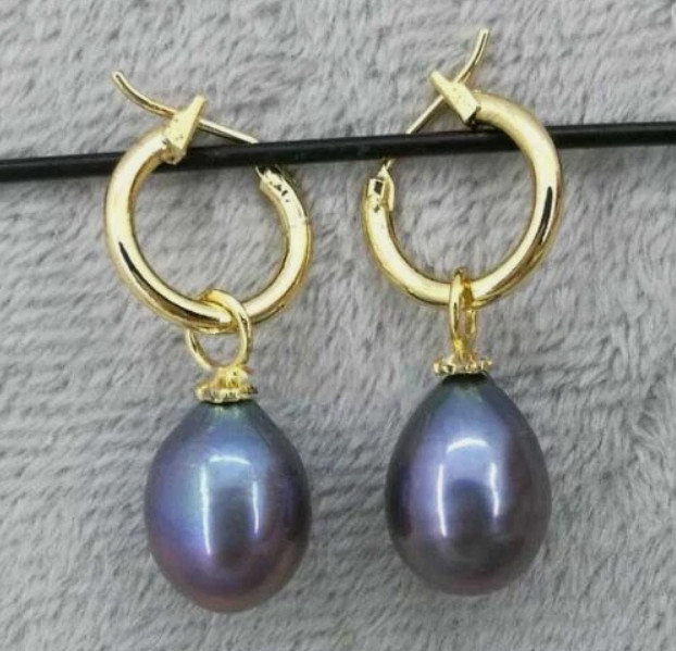 NEW 14K GOLD Natural 9-10 MM AAA PERFECT black south sea pearl earrings